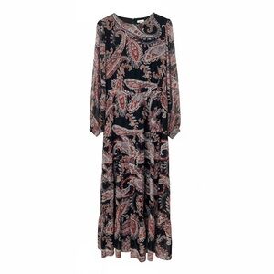 Anthropologie Black and Red Paisley Long Sleeve Dress
